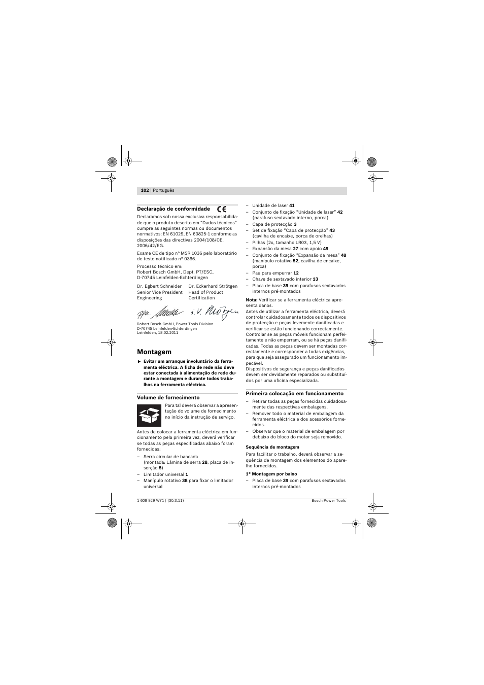 Montagem | Bosch PPS 7S User Manual | Page 102 / 537