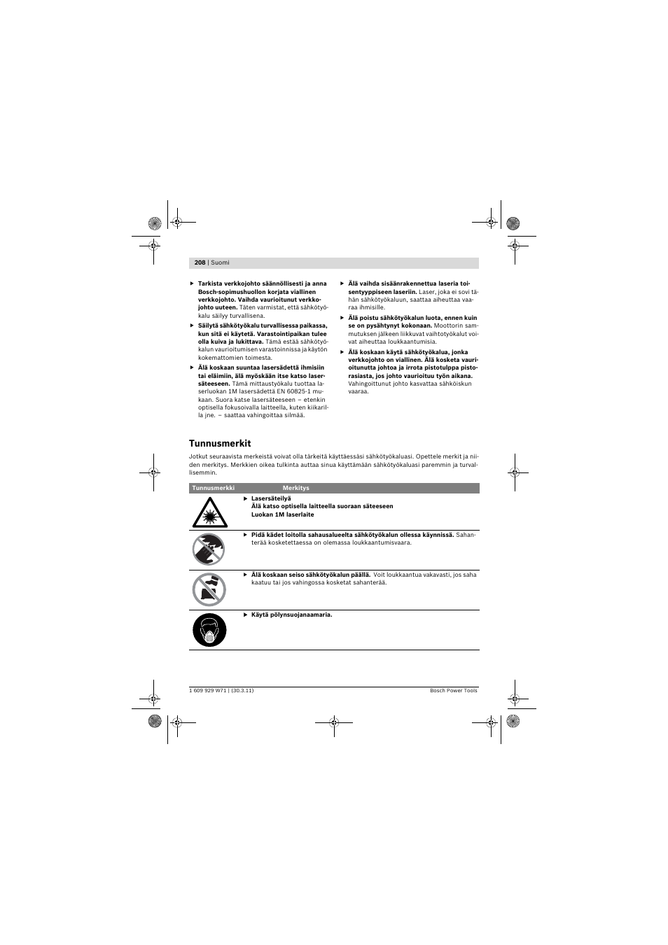 Tunnusmerkit | Bosch PPS 7S User Manual | Page 208 / 537