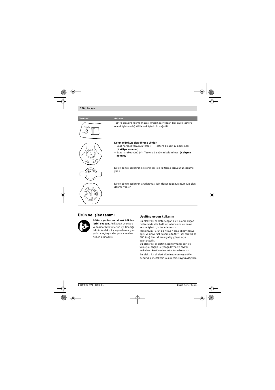 Ürün ve işlev tan m | Bosch PPS 7S User Manual | Page 250 / 537