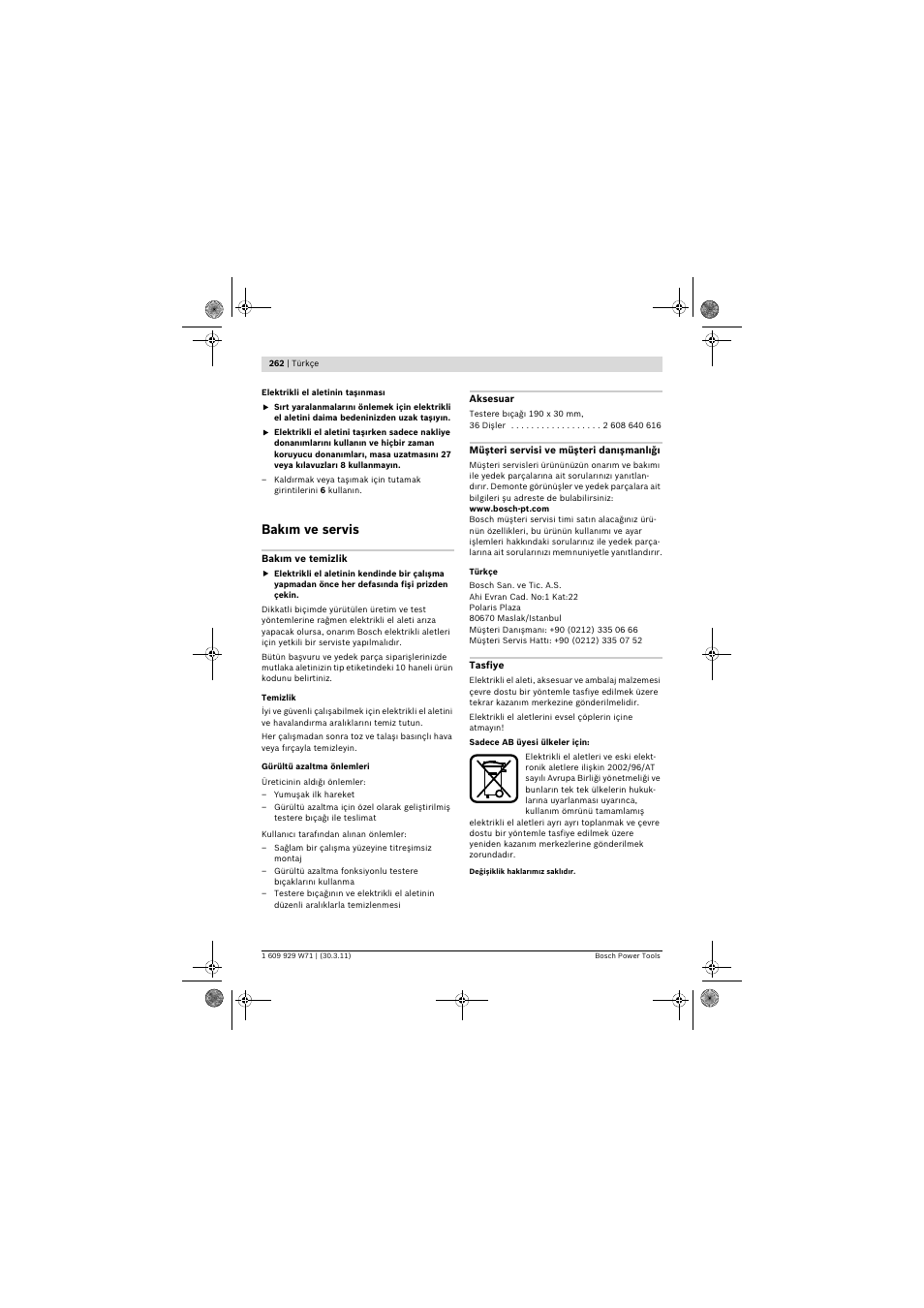 Bak m ve servis | Bosch PPS 7S User Manual | Page 262 / 537