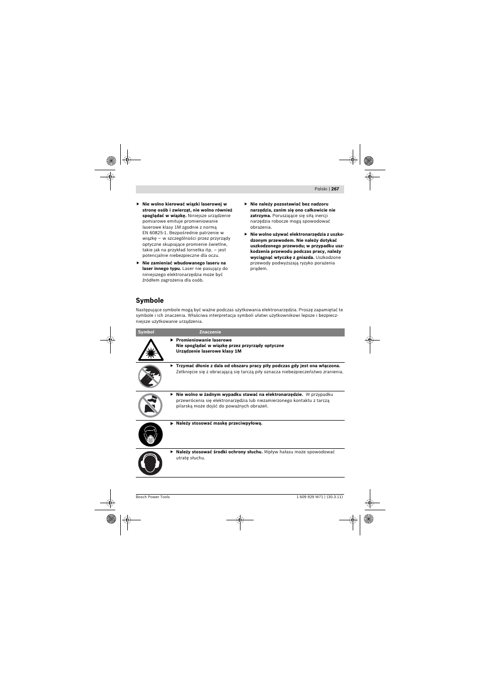 Symbole | Bosch PPS 7S User Manual | Page 267 / 537