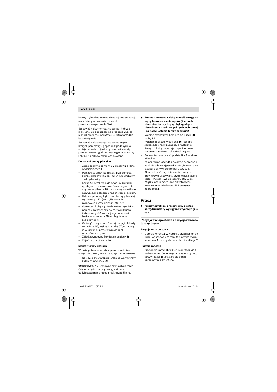 Praca | Bosch PPS 7S User Manual | Page 276 / 537