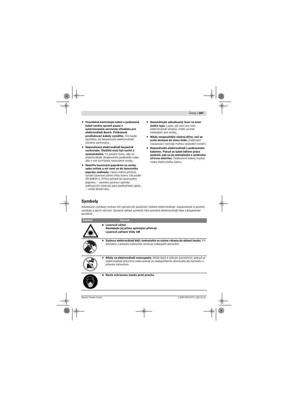 Symboly | Bosch PPS 7S User Manual | Page 287 / 537