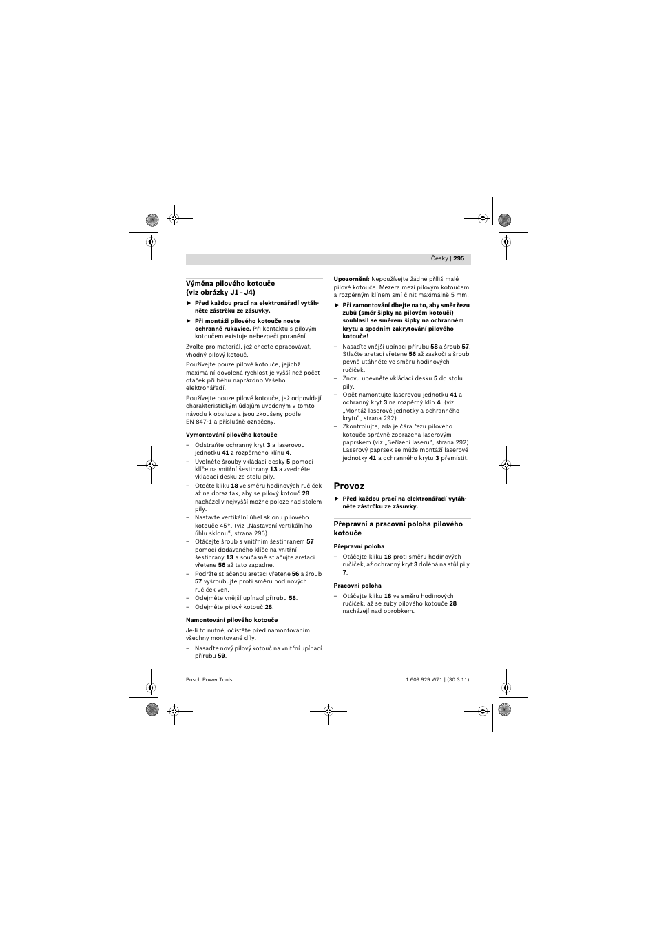 Provoz | Bosch PPS 7S User Manual | Page 295 / 537