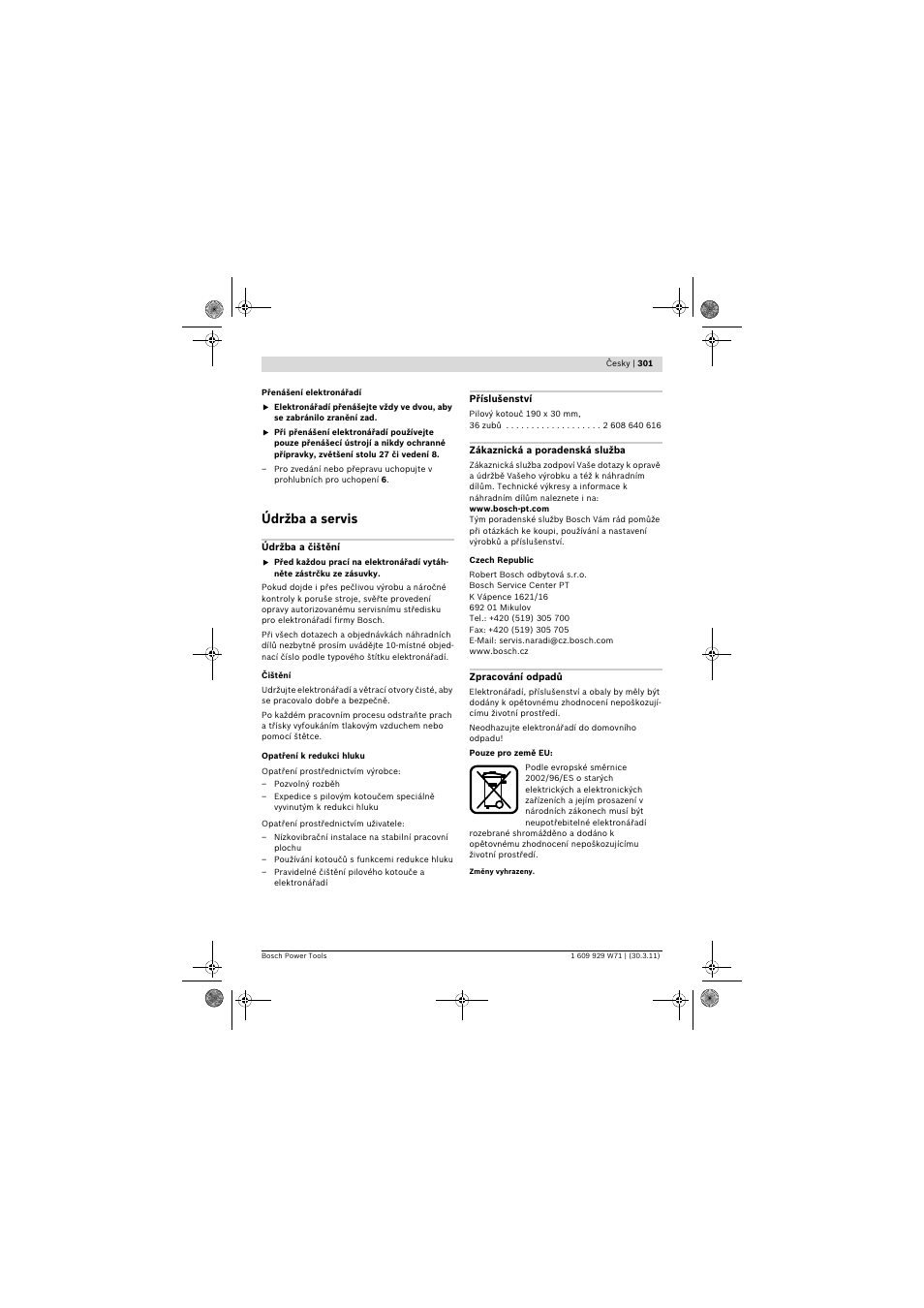 Údržba a servis | Bosch PPS 7S User Manual | Page 301 / 537