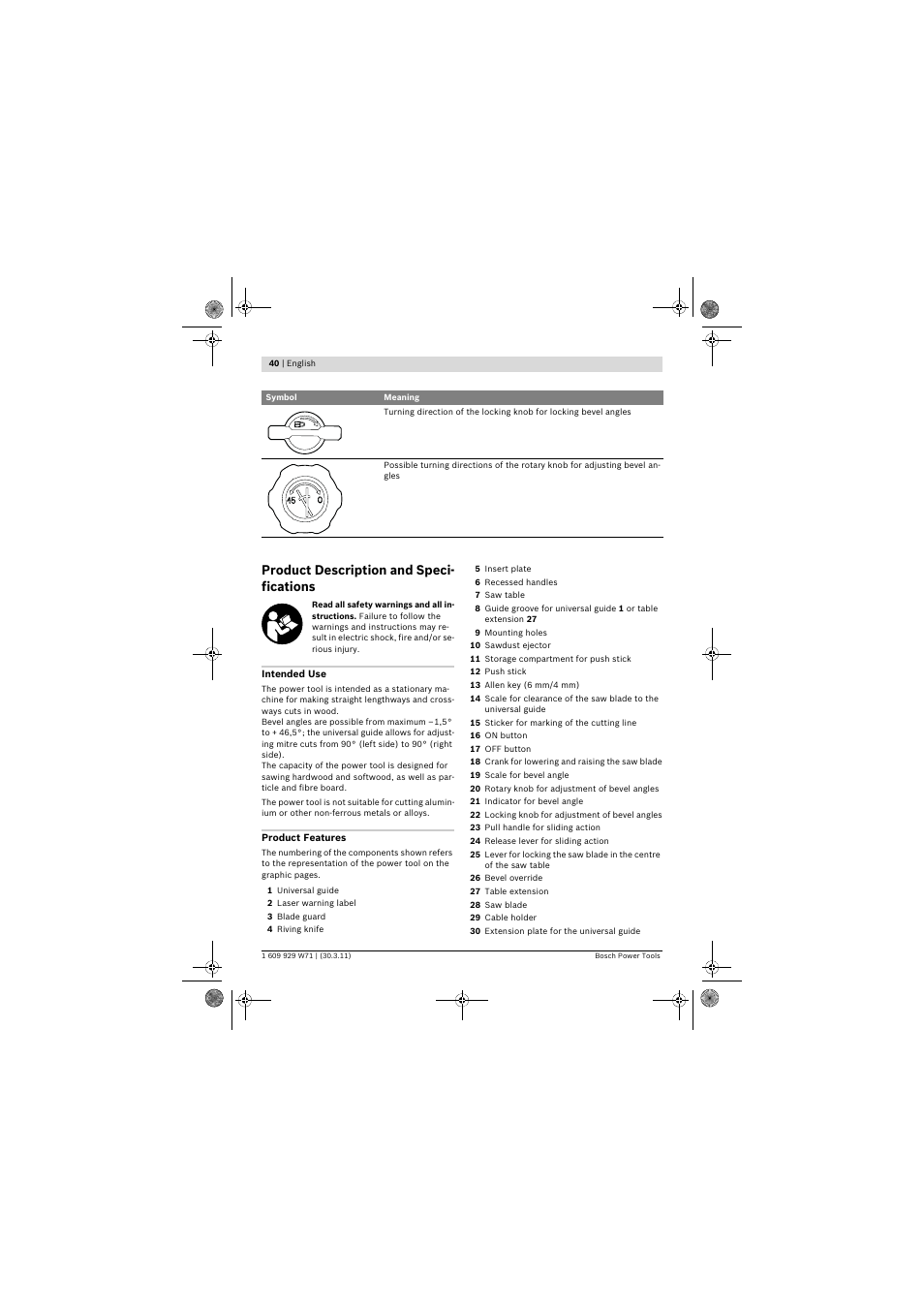 Product description and speci- fications | Bosch PPS 7S User Manual | Page 40 / 537