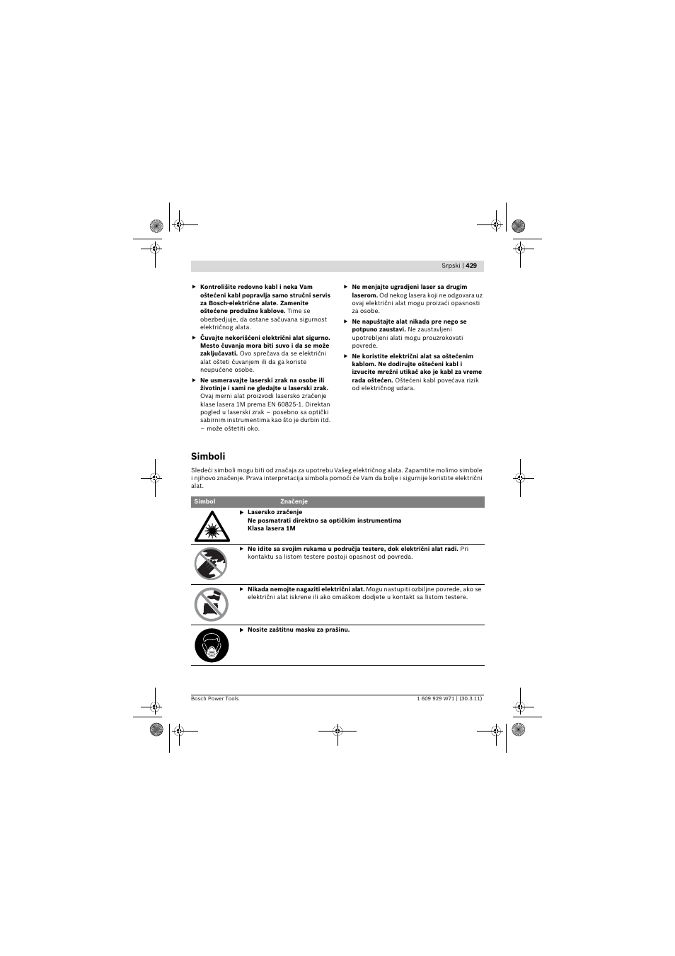 Simboli | Bosch PPS 7S User Manual | Page 429 / 537