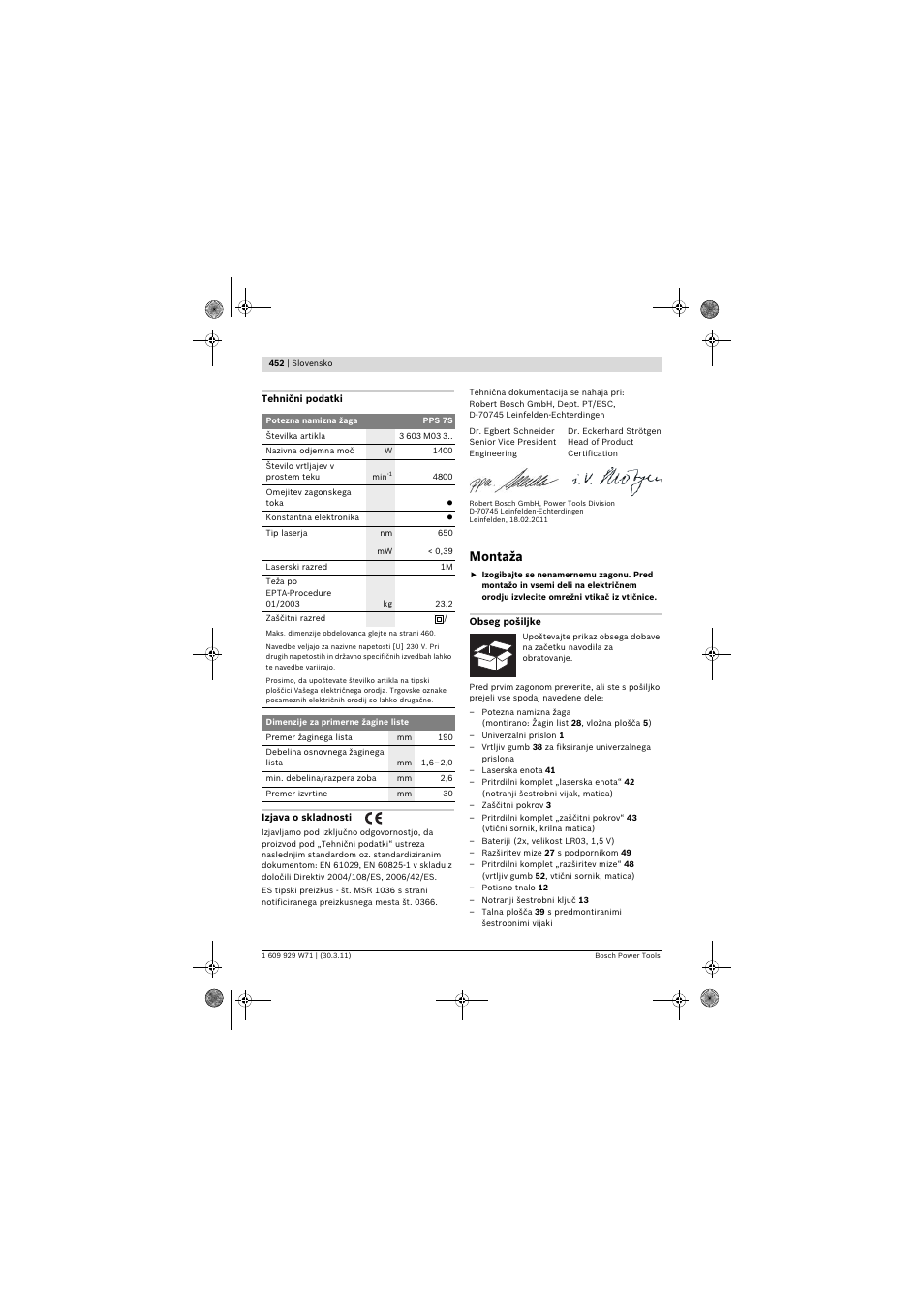 Montaža | Bosch PPS 7S User Manual | Page 452 / 537