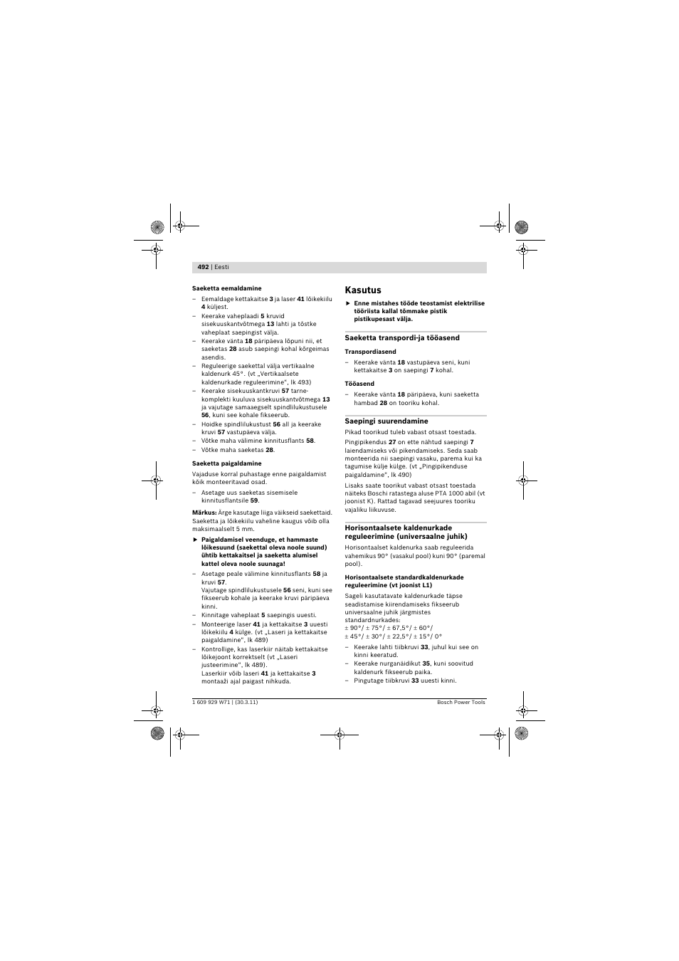 Kasutus | Bosch PPS 7S User Manual | Page 492 / 537