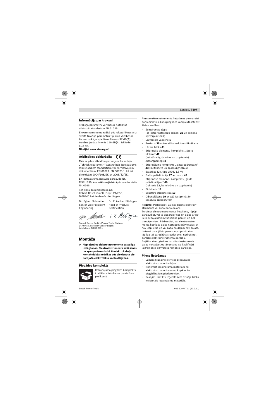 Montāža | Bosch PPS 7S User Manual | Page 507 / 537