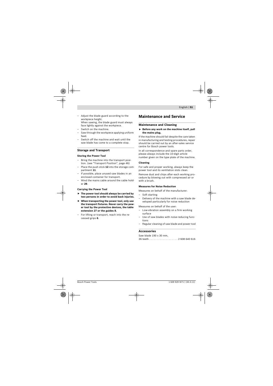 Maintenance and service | Bosch PPS 7S User Manual | Page 51 / 537