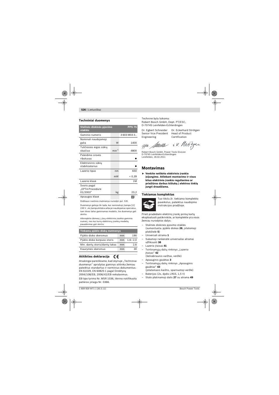 Montavimas | Bosch PPS 7S User Manual | Page 526 / 537