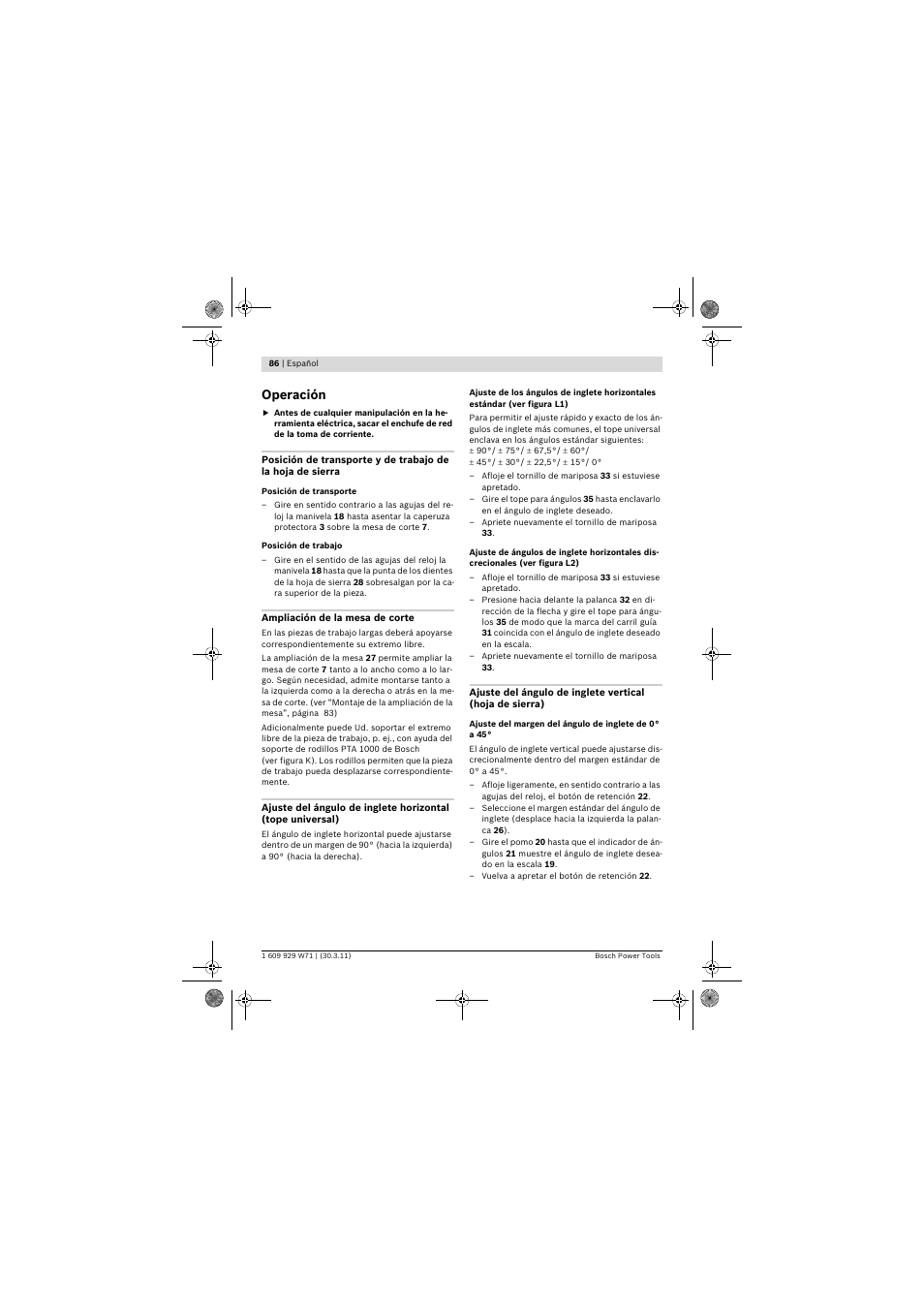Operación | Bosch PPS 7S User Manual | Page 86 / 537