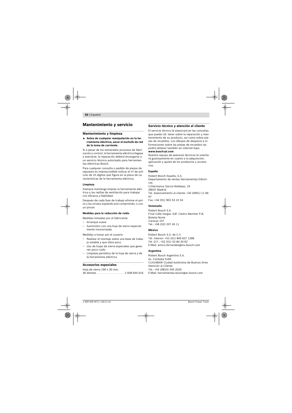 Mantenimiento y servicio | Bosch PPS 7S User Manual | Page 92 / 537