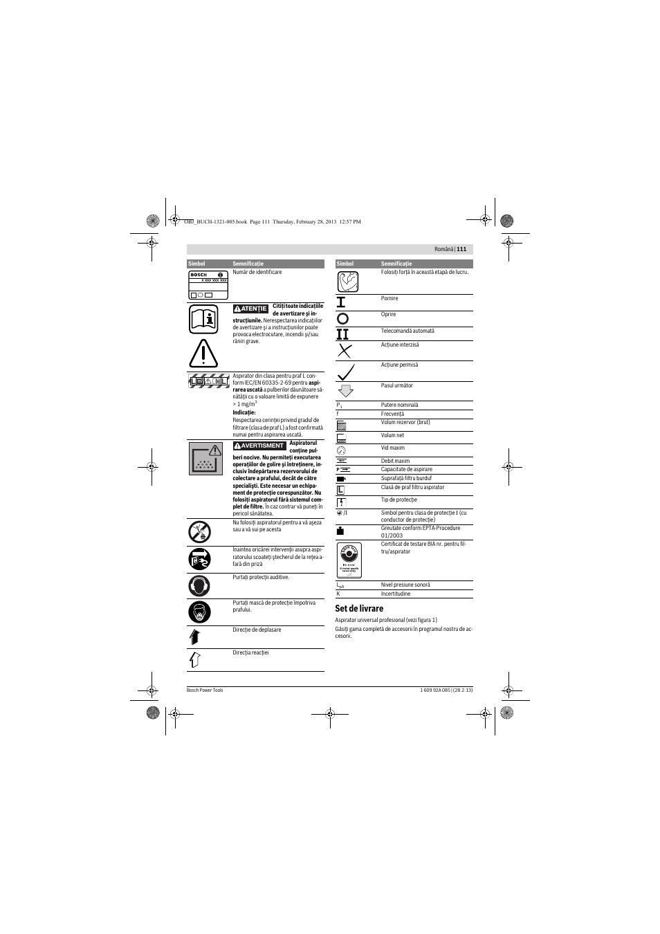 Set de livrare | Bosch GAS 20 L SFC Professional User Manual | Page 111 / 184