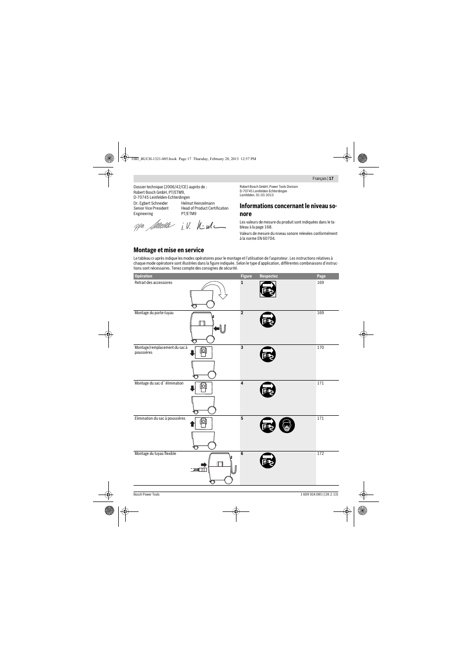 Informations concernant le niveau so- nore, Montage et mise en service | Bosch GAS 20 L SFC Professional User Manual | Page 17 / 184