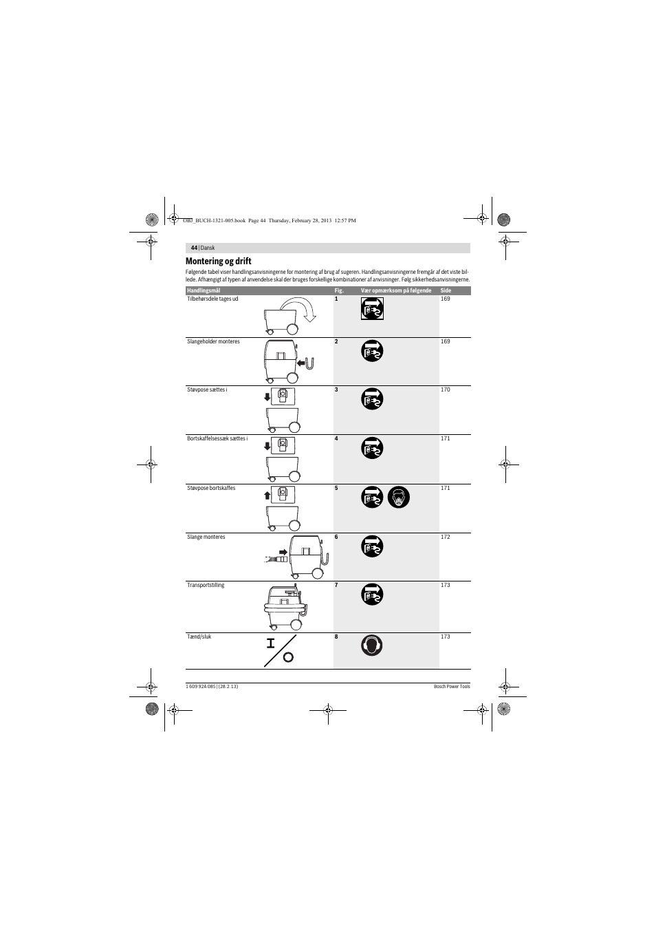 Montering og drift | Bosch GAS 20 L SFC Professional User Manual | Page 44 / 184