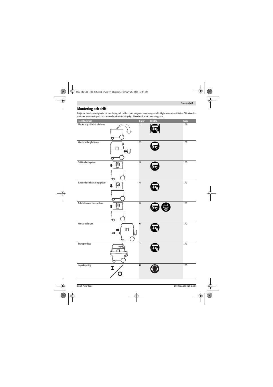 Montering och drift | Bosch GAS 20 L SFC Professional User Manual | Page 49 / 184