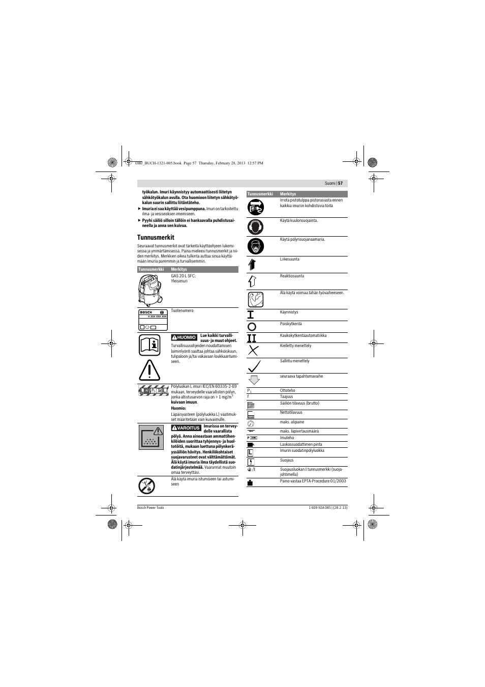 Tunnusmerkit | Bosch GAS 20 L SFC Professional User Manual | Page 57 / 184