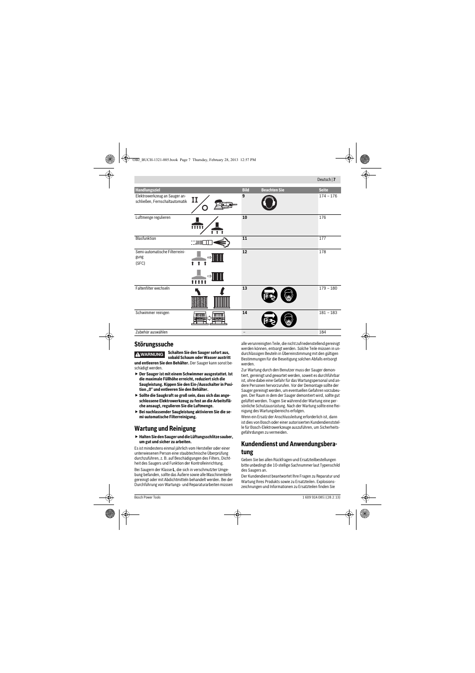 Störungssuche, Wartung und reinigung, Kundendienst und anwendungsbera- tung | Bosch GAS 20 L SFC Professional User Manual | Page 7 / 184