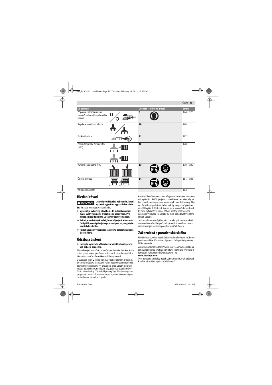 Hledání závad, Údržba a čištění, Zákaznická a poradenská služba | Bosch GAS 20 L SFC Professional User Manual | Page 81 / 184