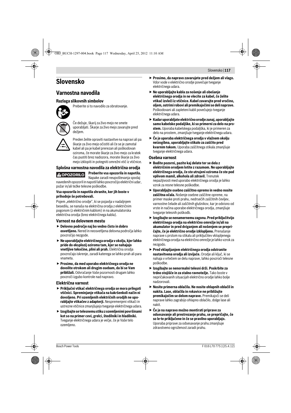 Slovensko, Varnostna navodila | Bosch AHS 45-16 User Manual | Page 117 / 144