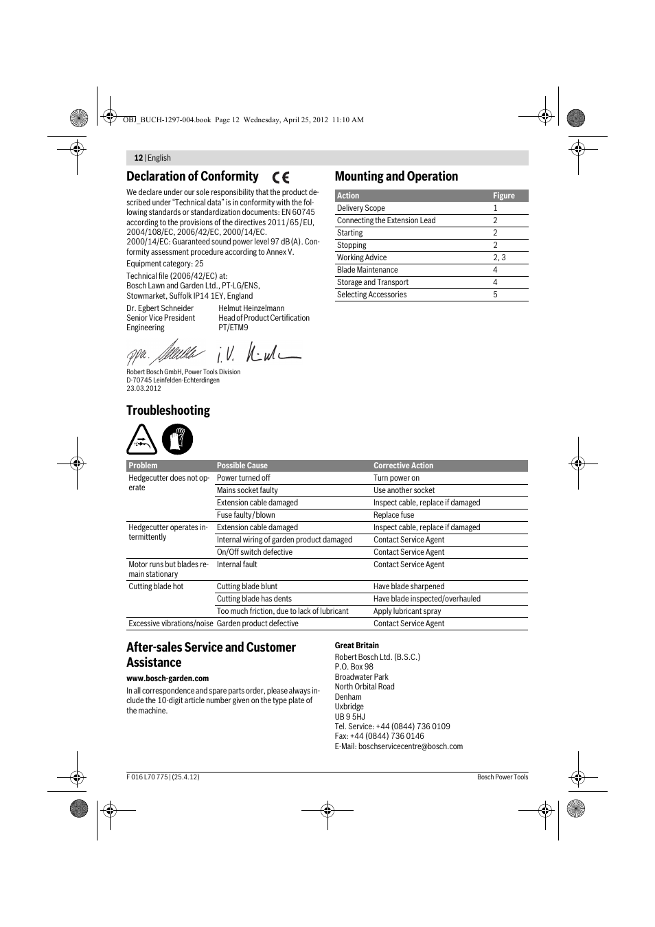 Declaration of conformity | Bosch AHS 45-16 User Manual | Page 12 / 144