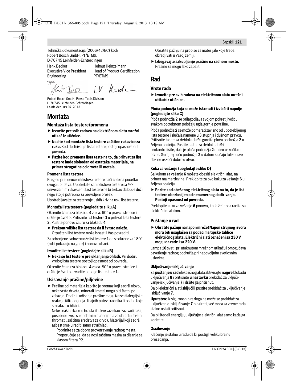 Montaža | Bosch GSA 1300 PCE Professional User Manual | Page 121 / 156