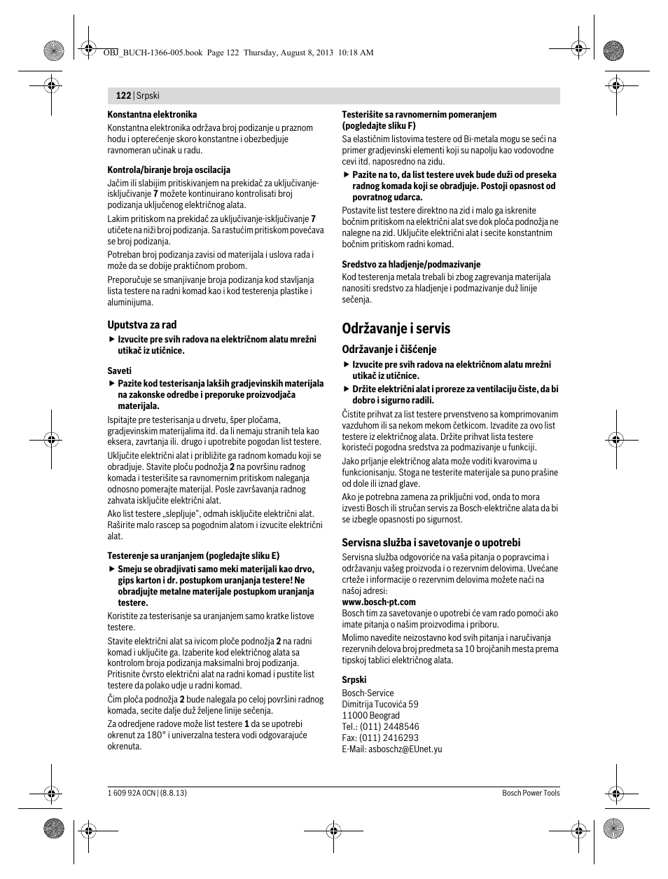 Održavanje i servis | Bosch GSA 1300 PCE Professional User Manual | Page 122 / 156