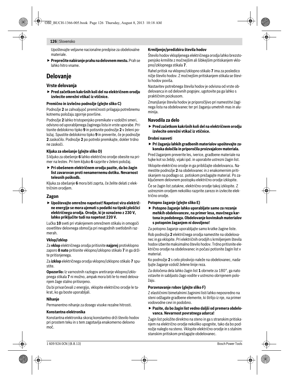 Delovanje | Bosch GSA 1300 PCE Professional User Manual | Page 126 / 156