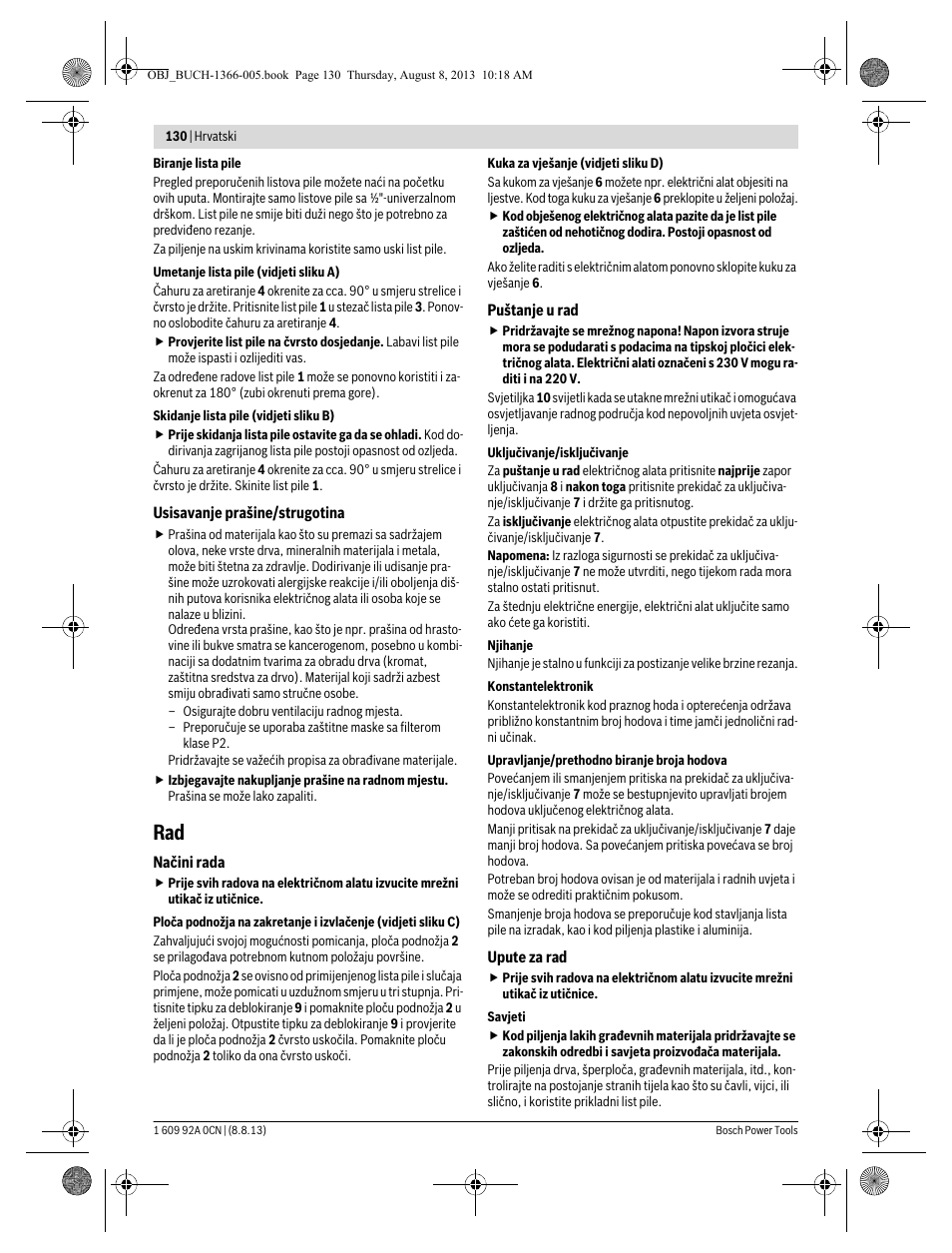 Bosch GSA 1300 PCE Professional User Manual | Page 130 / 156