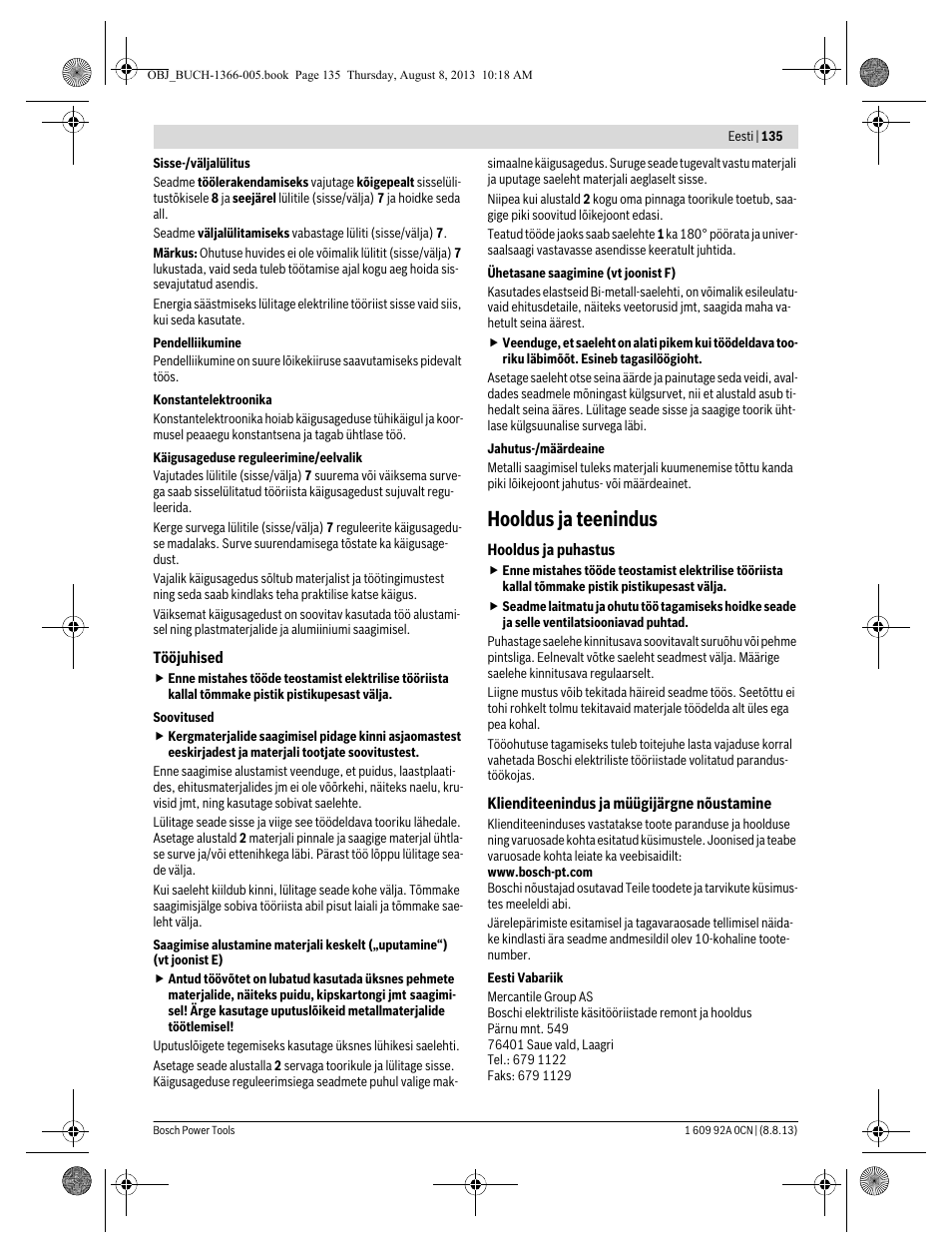 Hooldus ja teenindus | Bosch GSA 1300 PCE Professional User Manual | Page 135 / 156