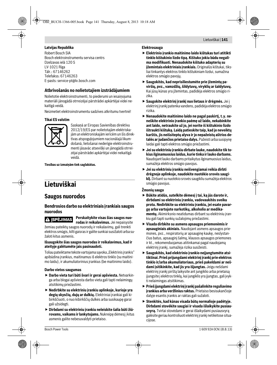 Lietuviškai, Saugos nuorodos | Bosch GSA 1300 PCE Professional User Manual | Page 141 / 156