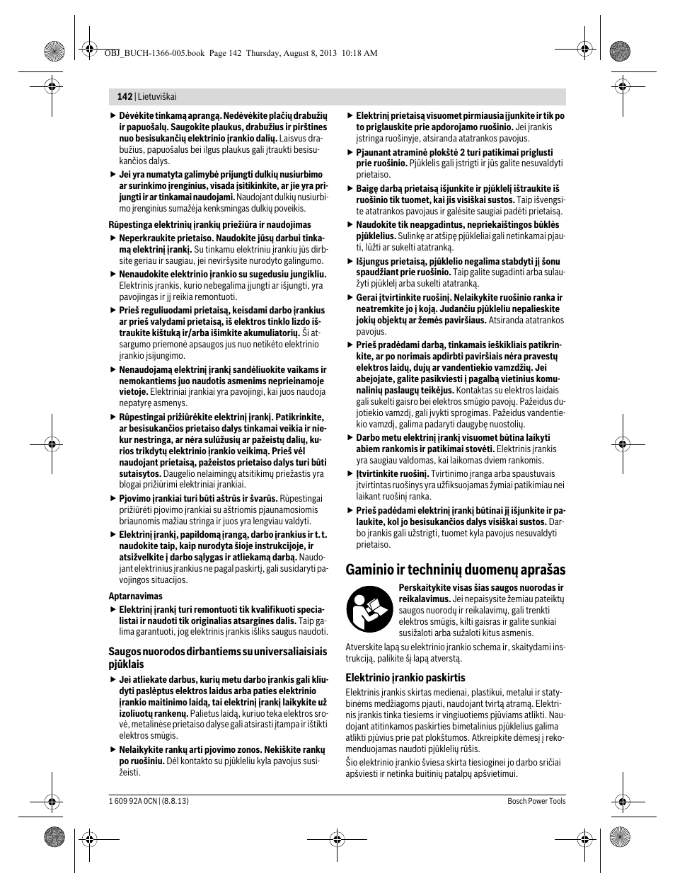 Gaminio ir techninių duomenų aprašas | Bosch GSA 1300 PCE Professional User Manual | Page 142 / 156