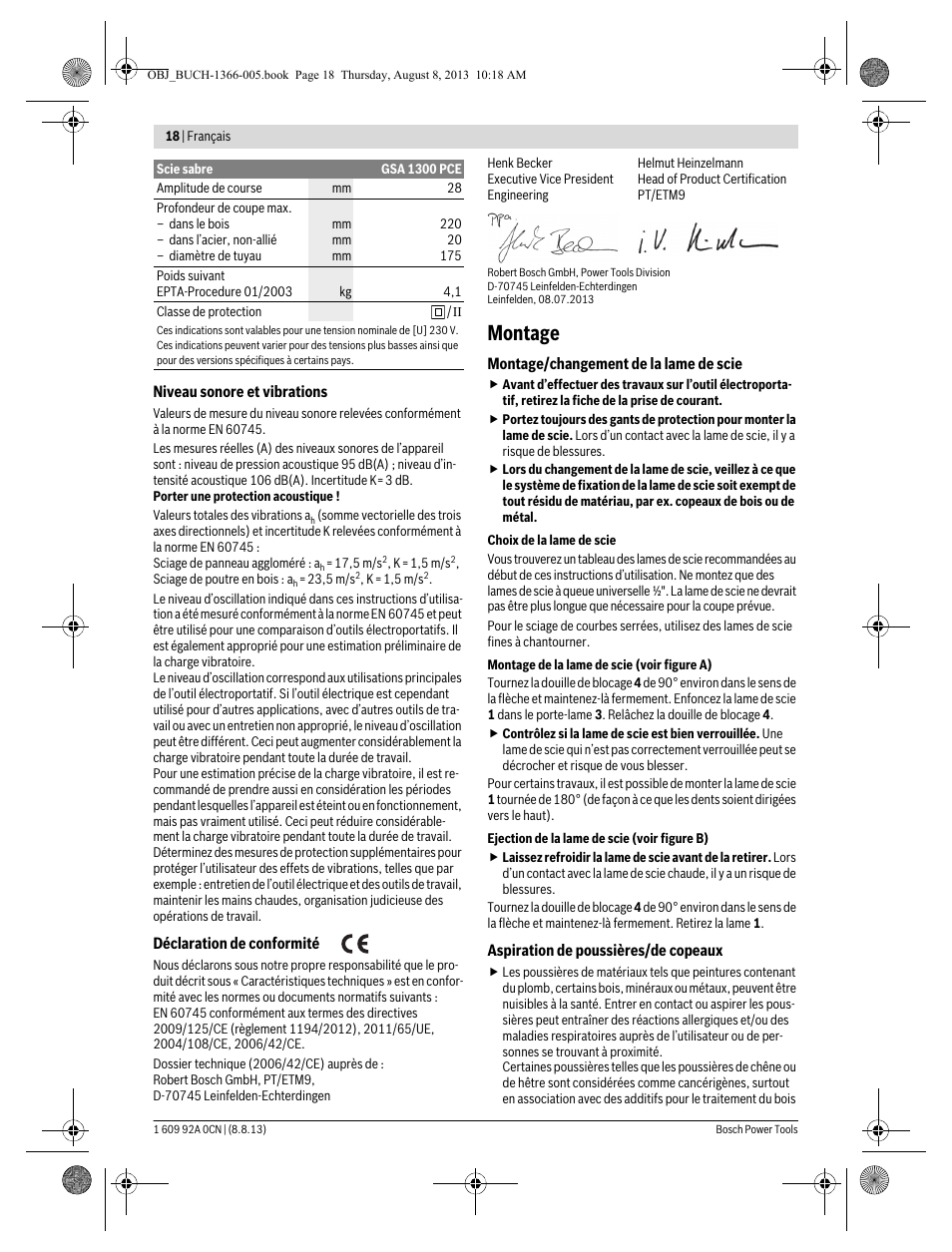 Montage | Bosch GSA 1300 PCE Professional User Manual | Page 18 / 156