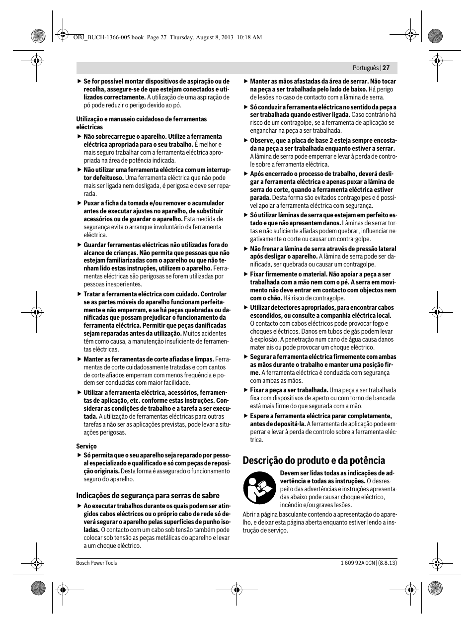 Descrição do produto e da potência | Bosch GSA 1300 PCE Professional User Manual | Page 27 / 156