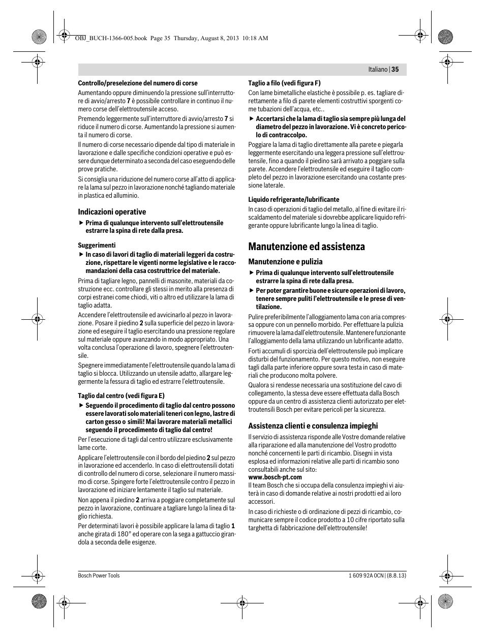 Manutenzione ed assistenza | Bosch GSA 1300 PCE Professional User Manual | Page 35 / 156