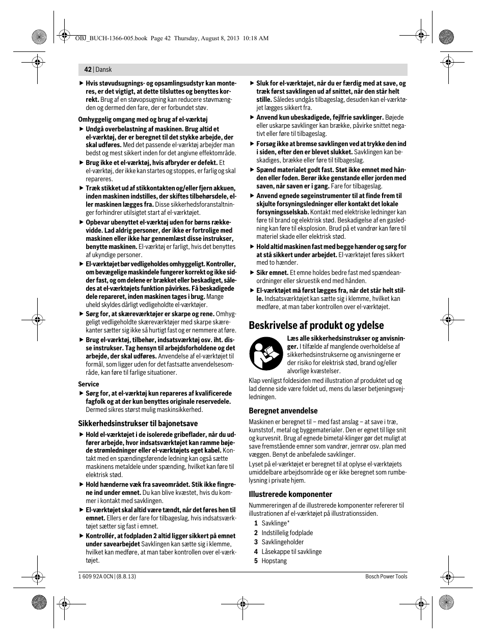 Beskrivelse af produkt og ydelse | Bosch GSA 1300 PCE Professional User Manual | Page 42 / 156