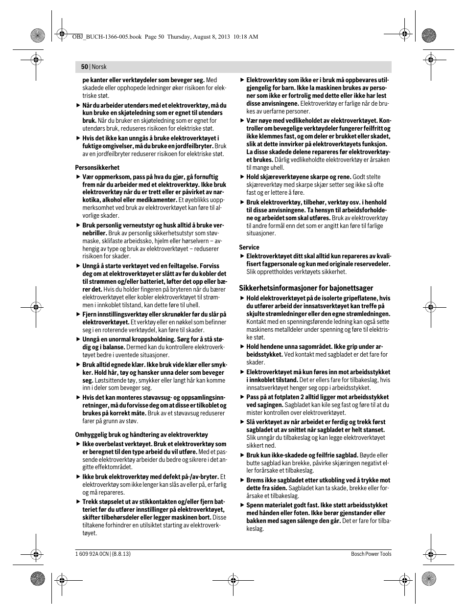 Bosch GSA 1300 PCE Professional User Manual | Page 50 / 156