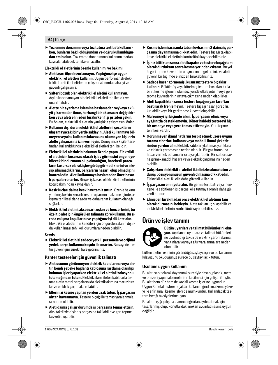 Ürün ve işlev tanımı | Bosch GSA 1300 PCE Professional User Manual | Page 64 / 156