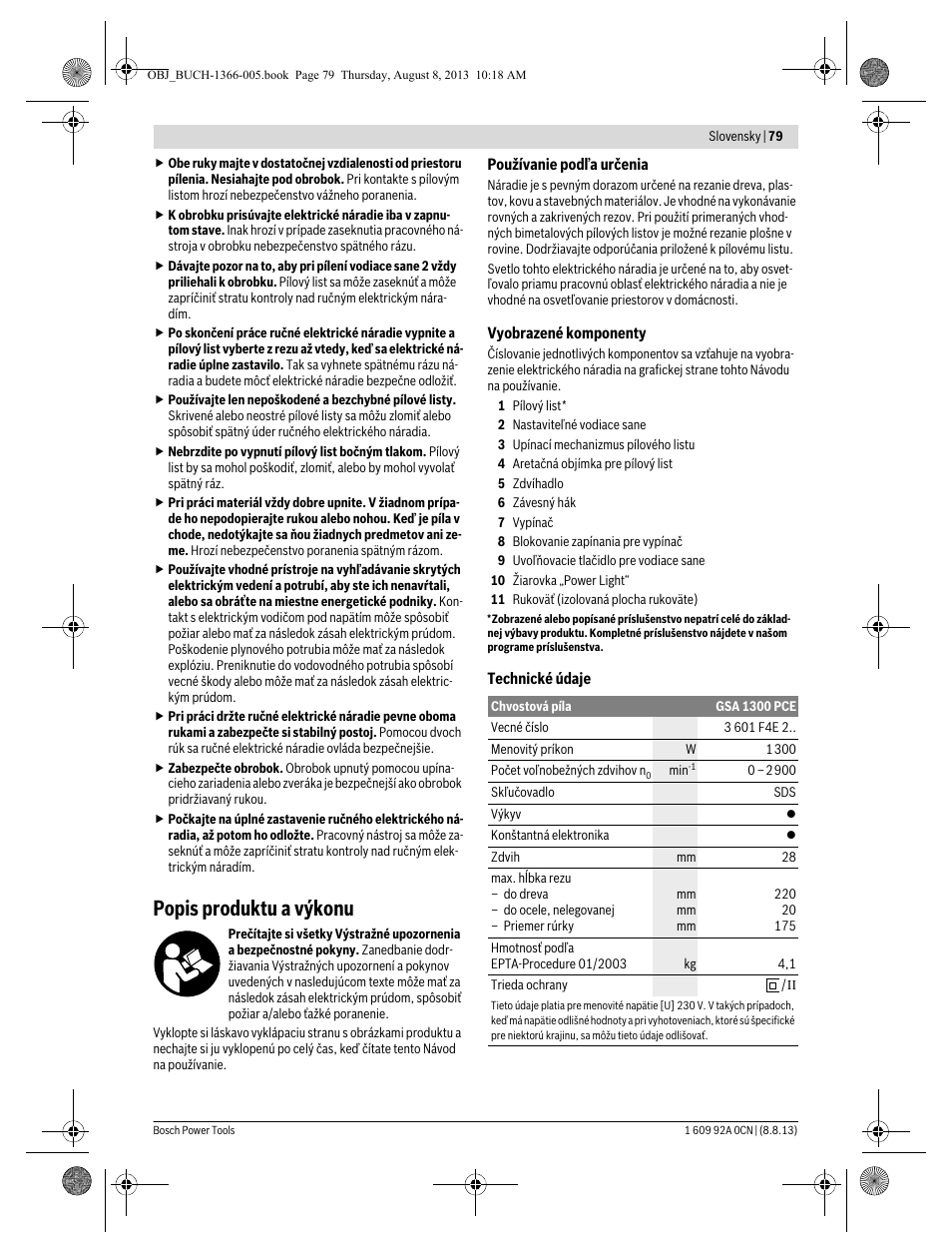 Popis produktu a výkonu | Bosch GSA 1300 PCE Professional User Manual | Page 79 / 156