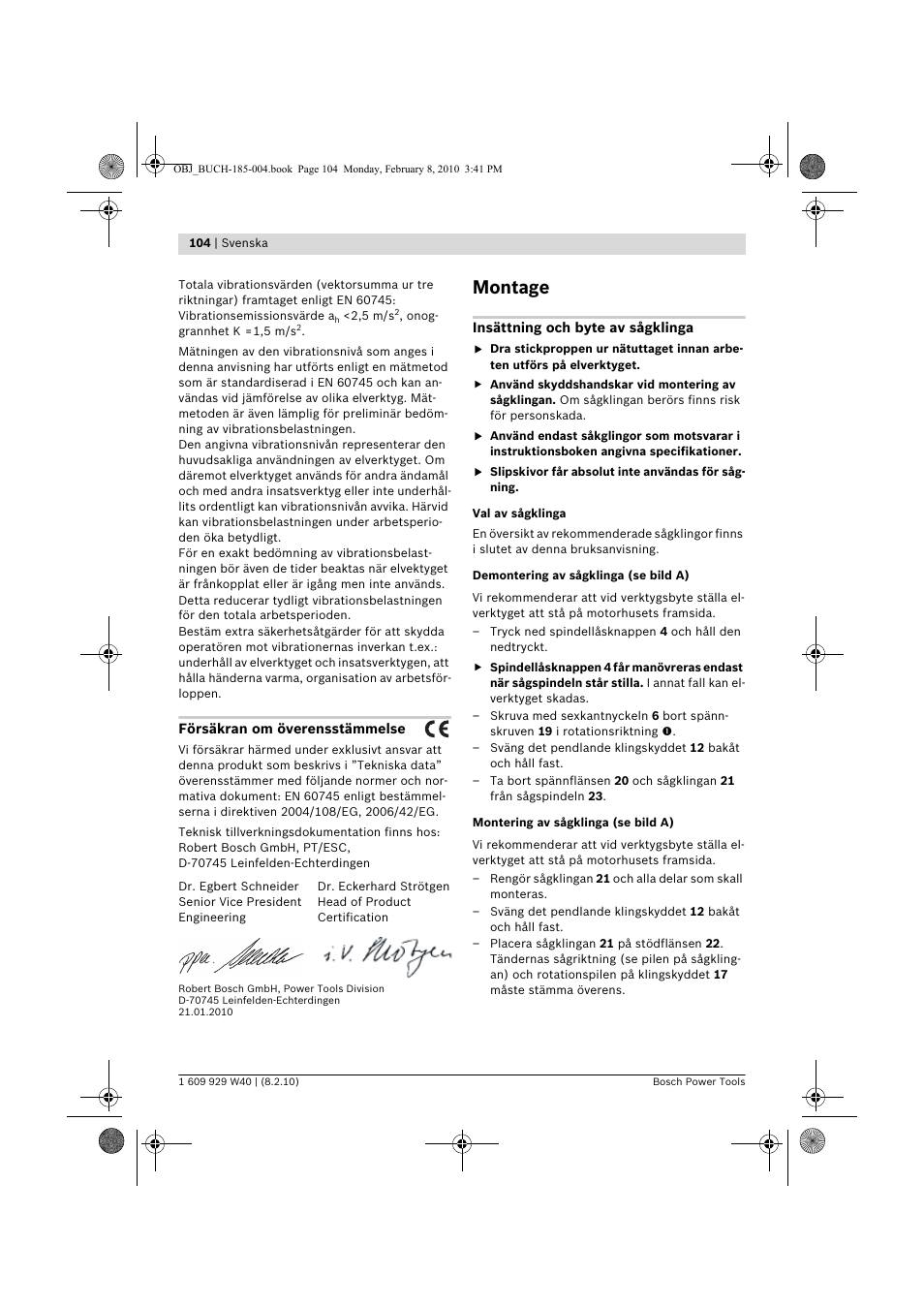 Montage | Bosch GKS 160 Professional User Manual | Page 104 / 333