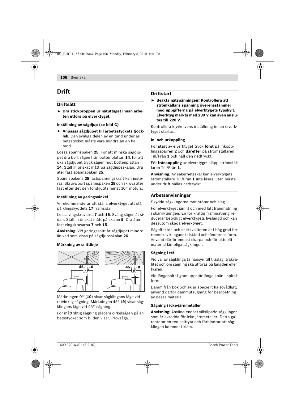 Drift | Bosch GKS 160 Professional User Manual | Page 106 / 333