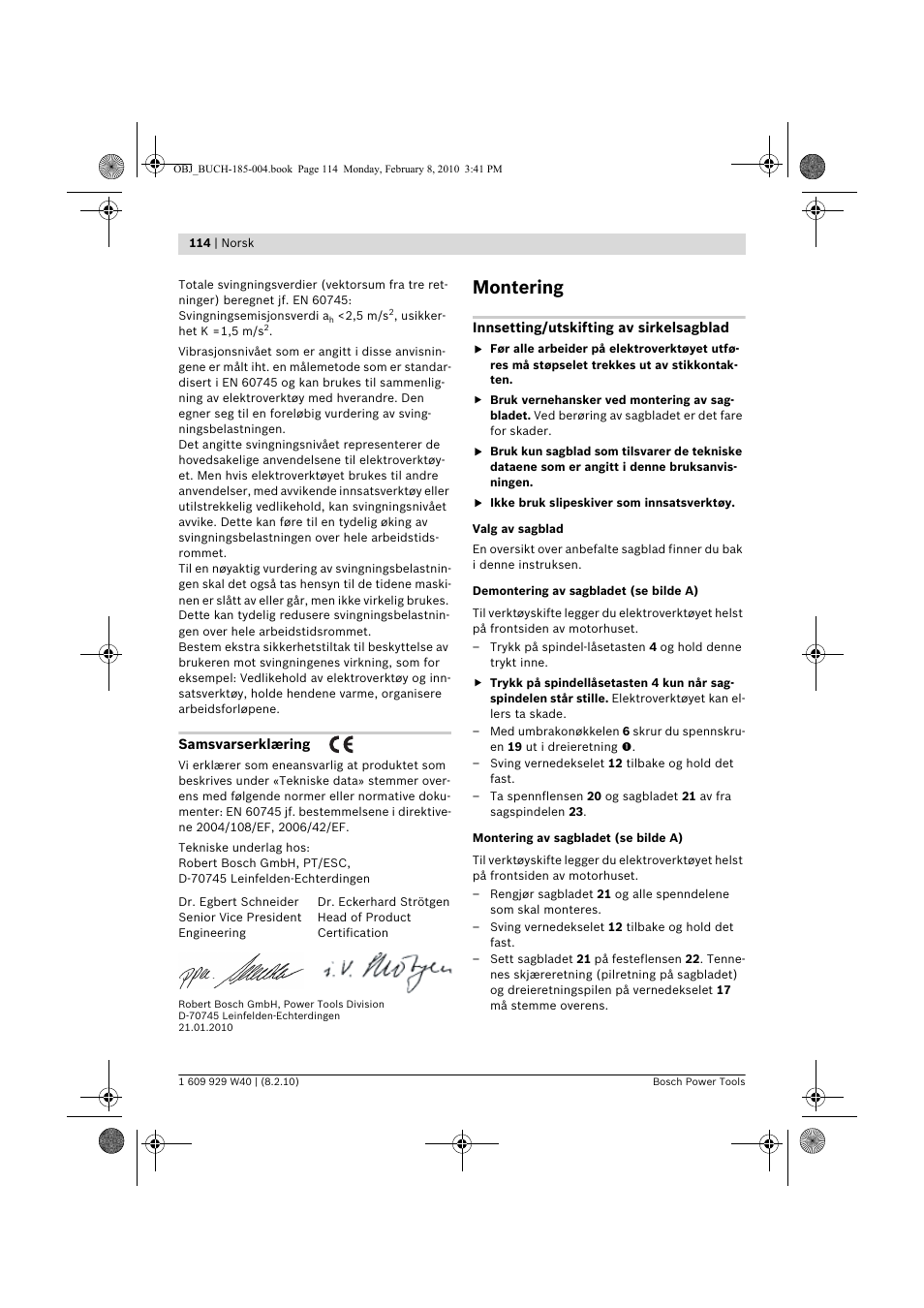 Montering | Bosch GKS 160 Professional User Manual | Page 114 / 333