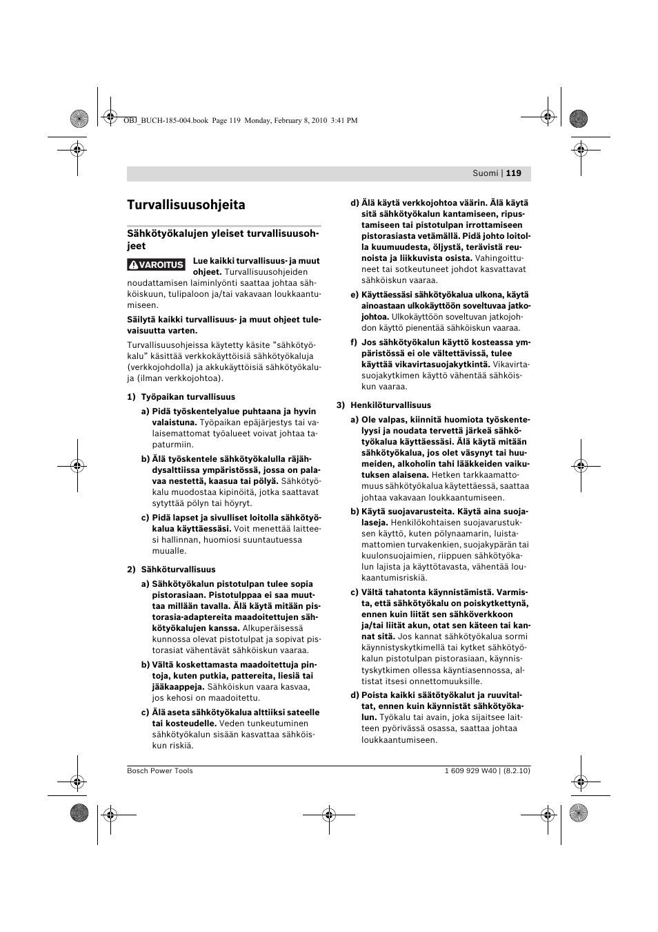 Turvallisuusohjeita | Bosch GKS 160 Professional User Manual | Page 119 / 333