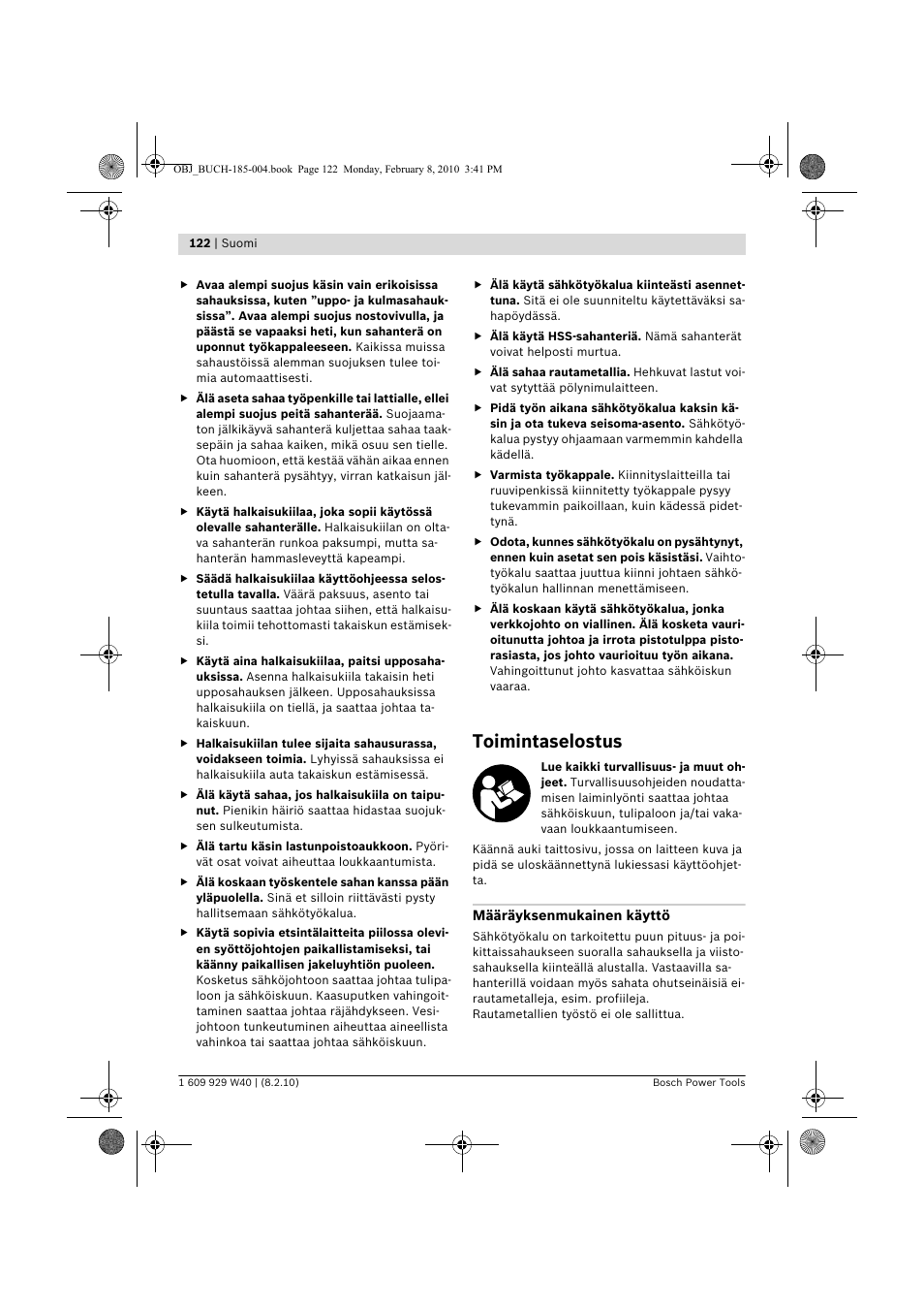 Toimintaselostus | Bosch GKS 160 Professional User Manual | Page 122 / 333