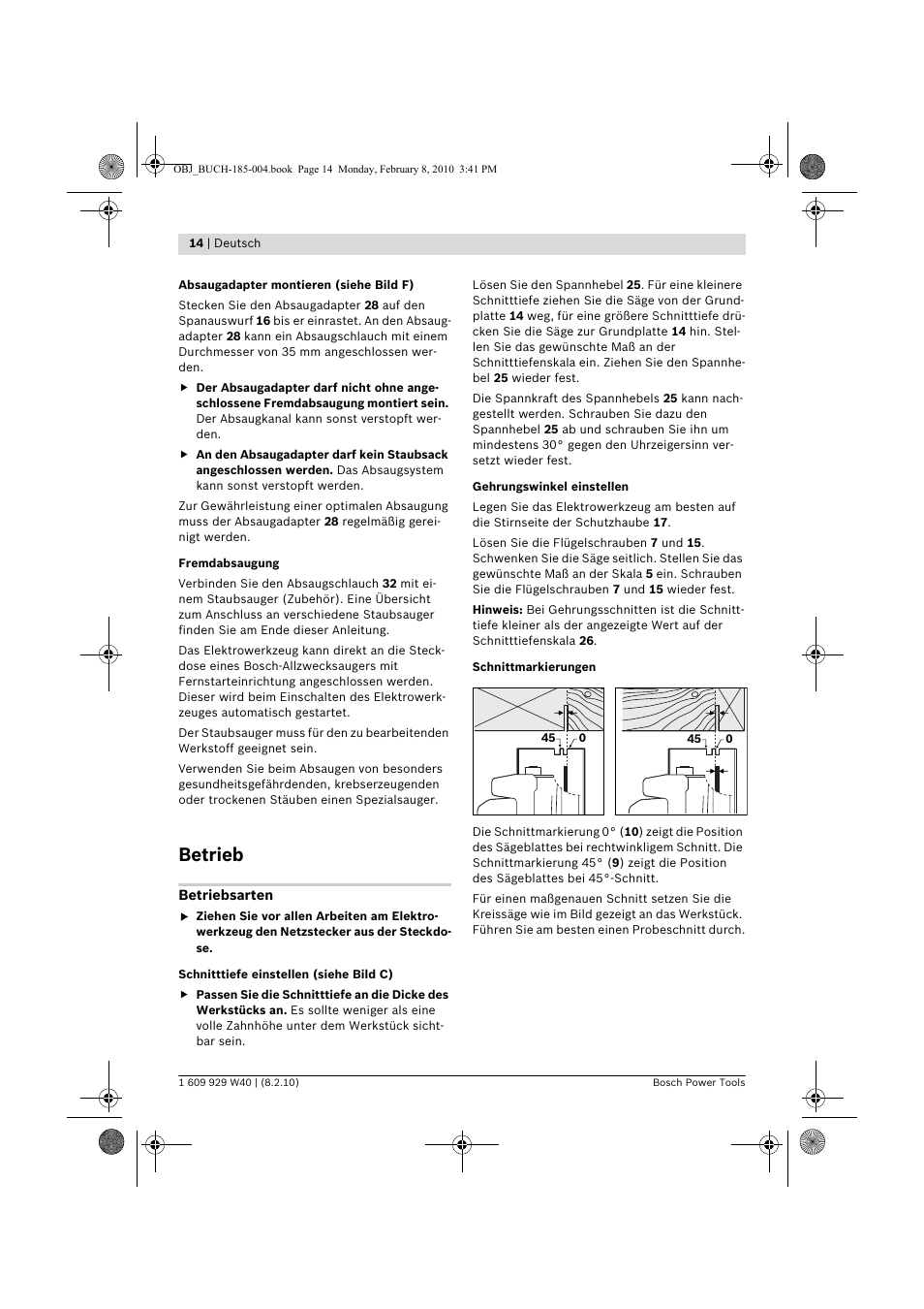 Betrieb | Bosch GKS 160 Professional User Manual | Page 14 / 333