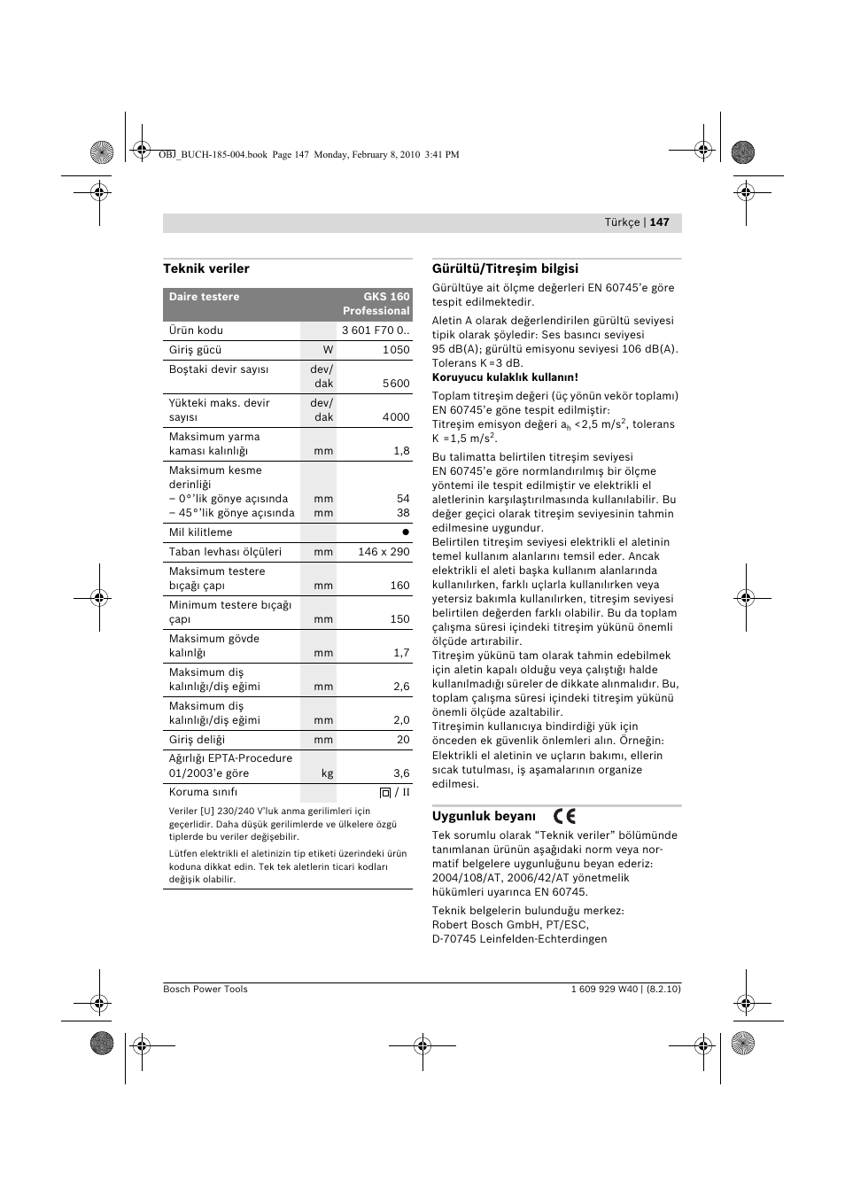 Bosch GKS 160 Professional User Manual | Page 147 / 333