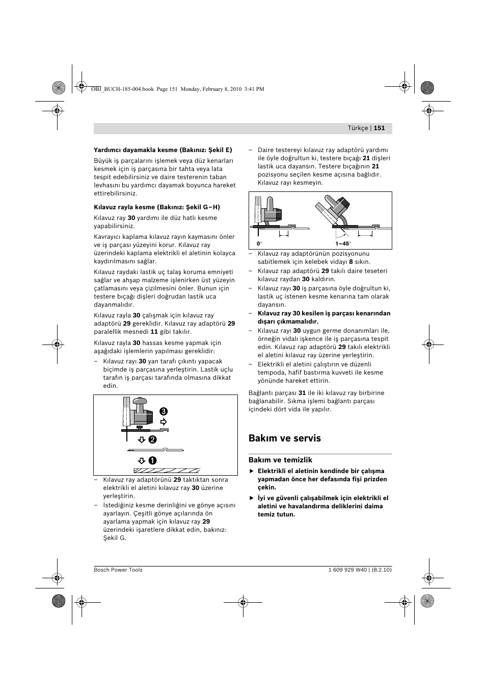 Bak m ve servis | Bosch GKS 160 Professional User Manual | Page 151 / 333