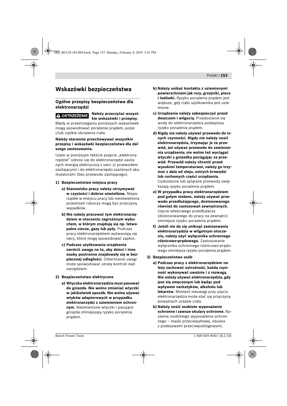 Wskazówki bezpieczeństwa | Bosch GKS 160 Professional User Manual | Page 153 / 333